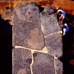 Stele on barge