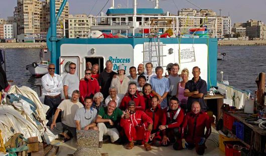 The teams of Franck Goddio and the Supreme Council of Antiquities in Egypt (SCA) in Alexandria's Eastern Harbour, Egypt.